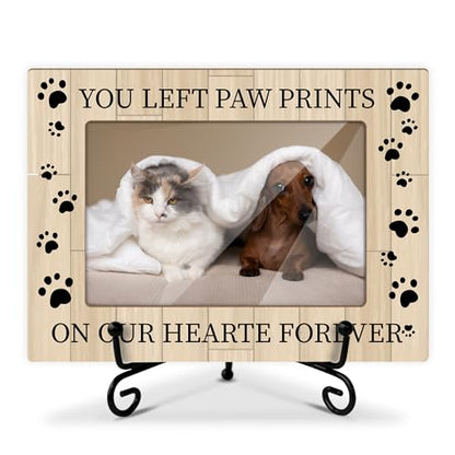 Sympathy Gift Wood Photo Frame for Loss Of Pet Owner Pet Dog Mom Cat Dad, Pet Memorial Home Table Decor Supplies Remembrance Tabletop Pet Paws Picture Frame with Stand (4x6" Horizontal Photo) -19