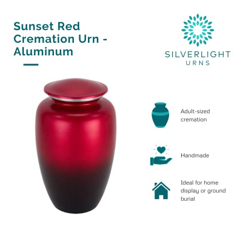 Sunset Red Aluminum Cremation Urn for Ashes, Aluminum, Red Urn, Adult Sized Cremation Urn, 10.5 Inches High - color: Red