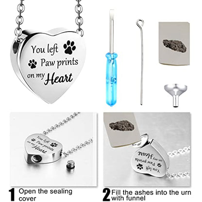 2 Pcs Pet Cremation Jewelry for Ashes Urn Necklace,Classic | Pet Dog Necklace with Paw Print Heart Stainless Steel Pendant Black and Silver Urn Locket with Funnel Kit for Dog Cat Ashes - style: Classic