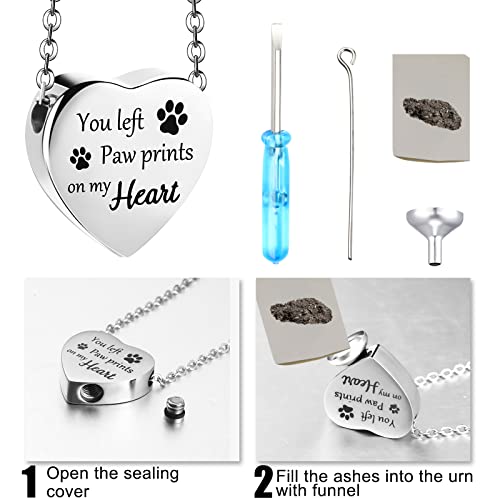 Yinkin 2 Pcs Pet Cremation Jewelry for Ashes Urn Necklace,Classic | Pet Dog Necklace with Paw Print Heart Stainless Steel Pendant Black and Silver Urn Locket with Funnel Kit for Dog Cat Ashes - style: Classic