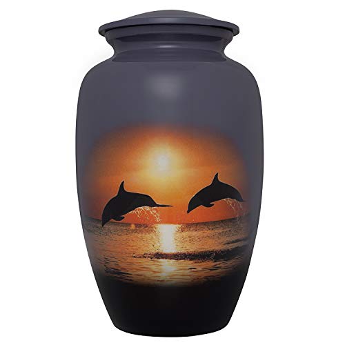 Dolphins Funeral Cremation Urn - Cremation Urn for Human Ashes - Hand Made in Aluminum - Suitable for Cemetery Burial or Niche - Large Size fits Remains of Adults up to 200 lbs - color: Dolphin