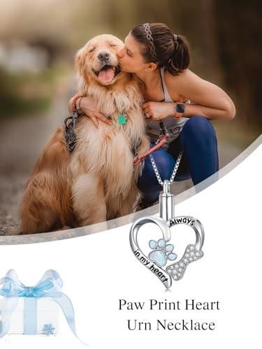 WINNICACA Silver Cremation Urn Necklaces for Ashes of Loved Ones - style: Paw Print Urn Necklaces