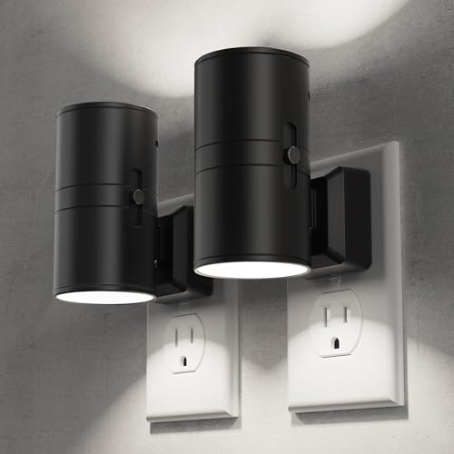 Night Lights Plug into Wall, Modern LED Night Light Plug in | Dusk to Dawn Sensor 5000K Daylight 0-100LM Adjustable Brightness Dimmable NightLight Hallway Bedroom Stairway 2 Pack - color: Black-5000K, size: 2 Pack