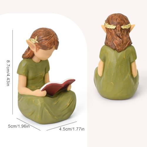 Book Lovers Gifts for Women, Hand Painted Bookshelf Decor for Women Reader | Modern Abstract Decoration on Library Office Desk, Fairy Decor for Bookish Gifts - style: Reading Elf