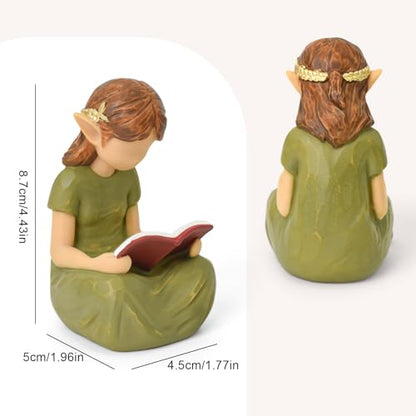 Book Lovers Gifts for Women, Hand Painted Bookshelf Decor for Women Reader | Modern Abstract Decoration on Library Office Desk, Fairy Decor for Bookish Gifts - style: Reading Elf