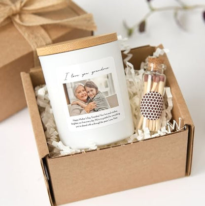 Custom Photo Candle Gift | Personalized Text | Soy Wax Candle with Picture Upload | Gift Box for Any Occasion-White/Cedarwood & Jasmine - color: White