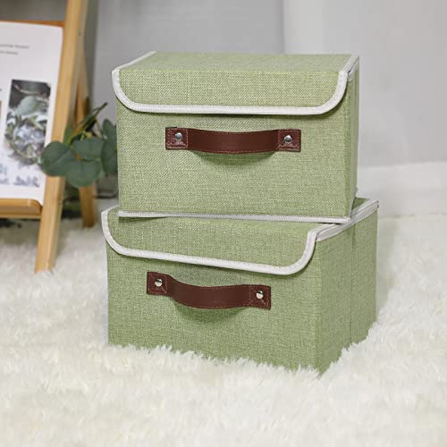 ANMINY Fabric Storage Box Bins with Lids, Green, 10"x8"x7", 2 Pack - color: Mint Green, size: Small (Pack of 2)