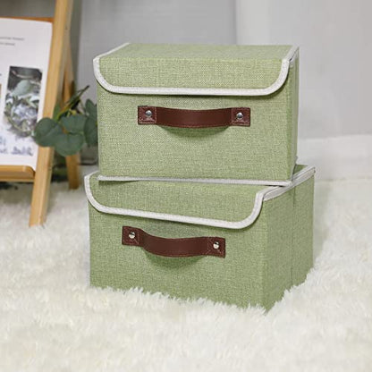 ANMINY Fabric Storage Box Bins with Lids, Green, 10"x8"x7", 2 Pack - color: Mint Green, size: Small (Pack of 2)