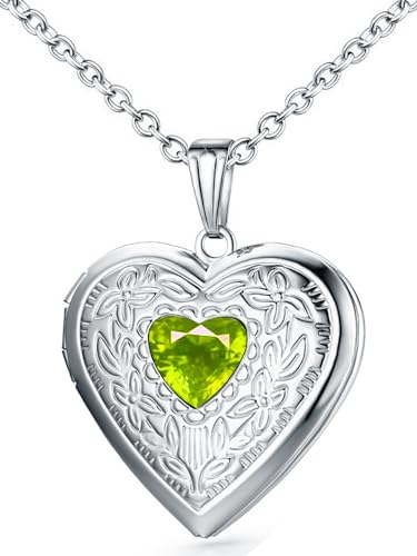 Locket Necklace That Holds Pictures Birthstone Lockets for Women Photo Locket - style: August-birthstone