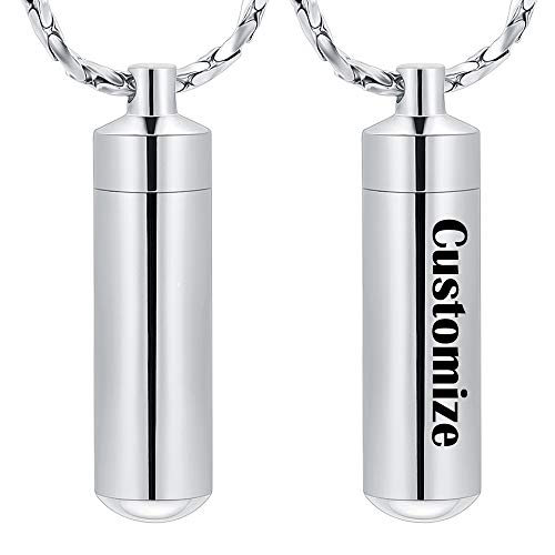 Imrsanl Cremation Jewelry for Ashes Pendant Urn Necklace Cylinder with Glass Vial Keepsake Ashes Memorial Jewelry - color: Customize