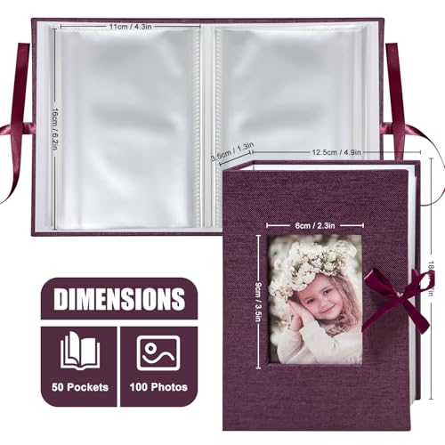 Photo Album 4x6 100 Pockets, Slip-in Picture Albums, Linen Cover Top Loader Vertical Pockets Albums for Baby, Kids Boy Girls, Wedding, Family, Anniversary, Purple - color: Purple, size: 100 Pockets white Bandage