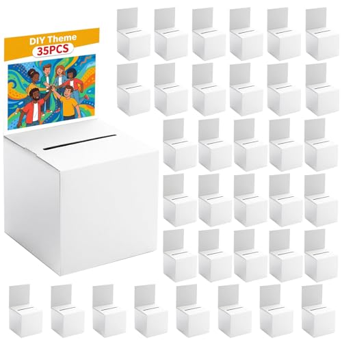 35 Pack Raffle Box Ballot Box with Slot, 6 x 6 x 6 Inch White Cardboard Suggestion Box with Removable Header, for Collecting Business Card Voting Contest Fundraising Donation and Suggestion - color: White, size: 35Pack