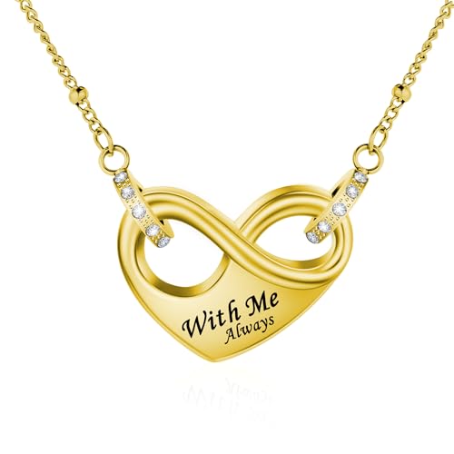 Dletay Infinity Cremation Urn Necklace for Ashes Heart Ash Necklace for Women Memorial Cremation Jewelry Ash Holder - color: Gold