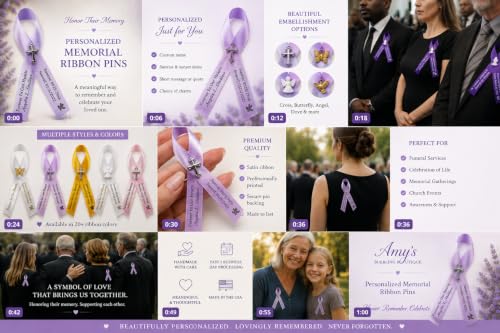 Amy's Bubbling Boutique 20 Personalized Memorial Service Ribbon Pins for Funeral Celebration of Life Name & Dates - Custom Ribbon Made Assembled Awareness