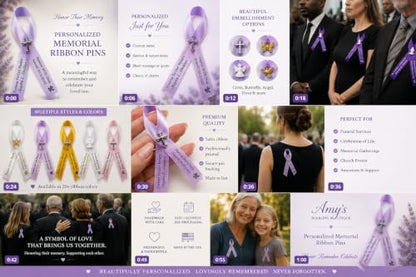 Amy's Bubbling Boutique 20 Personalized Memorial Service Ribbon Pins for Funeral Celebration of Life Name & Dates - Custom Ribbon Made Assembled Awareness