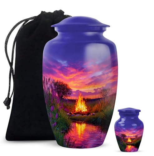 Campfire Memorial Urns for Human Ashes, Campfire Keepsake Urn for Ash, Adult Funeral Urn Handcrafted, Decorative Gift, Combo, 10 Inch Large & 3 Inch Small - color: Campfire 2, size: 10"+3"Combo-1