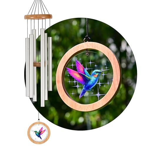 Wind Chimes for Outside, Wind Chimes Outdoor Clearance, Deep Tone Outdoors, Hummingbird Wind Chime, Memorial, Sympathy Gift, Patio, Porch, Home Décor, Modern, Acrylic Art, Silver (34" Hummingbird) - size: 34" Hummingbird