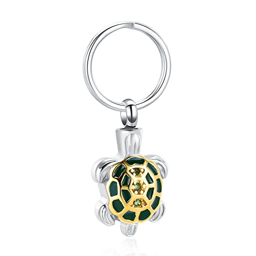 Yinplsmemory Cremation Jewelry Turtle Urn Keychain for Ashes Stainless Steel Urn Locket for Ashes Keepsake Memorial Jewelry - color: Silver With Gold