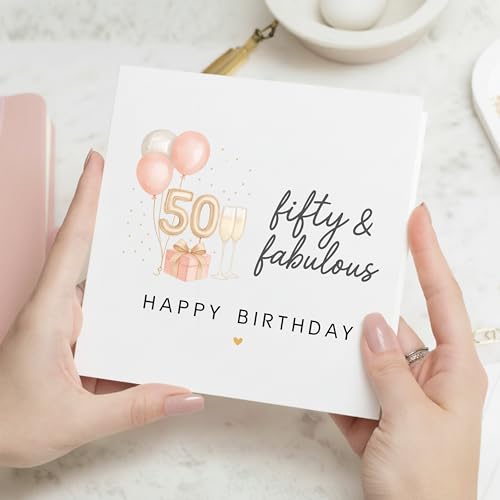 TEEMI-40th 50th 60th Birthday Card for Women - Fabulous Birthday Greeting Card with Envelope, Rose Gold Balloons Champagne Design, 300gsm Premium Cardstock, Blank Inside for Mom Sister Friend Wife (50th) - color: 50th