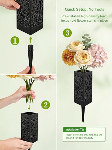 2-Pack Cemetery Vases for Grave with Spike and Foam, Flower Holders | Pre-installed floral foam helps hold flower stems securely for easy arrangement - color: 2 Pack