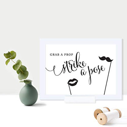 Andaz Press Wedding Framed Party Signs, Formal Black and White, 5x7-inch, Grab a Prop & Strike a Pose Photobooth Sign, 1-Pack, Includes Frame - color: Activity Photo Booth