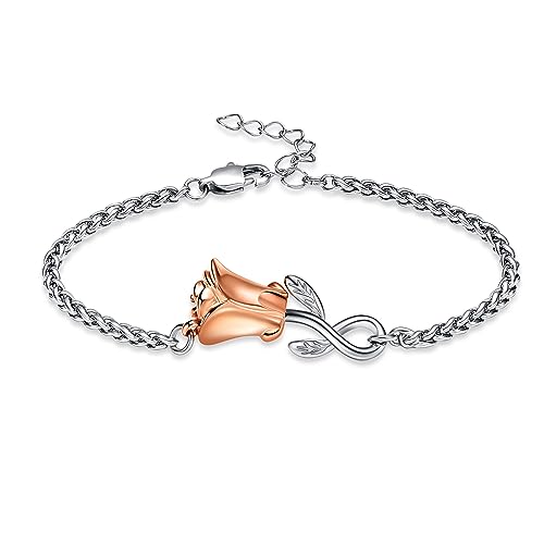 Rose Flower Ashes Bracelet for Women Cremation Memorial Jewelry - color: Rose Gold