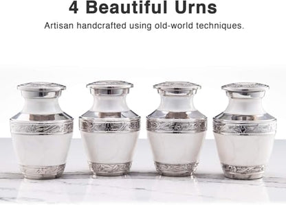 BOLD & DIVINE Small Heavenly Peace Pearl White Keepsake Urns |for Human Ashes | Handcrafted | 3" Tall Mini Urn Set of 4 with Individual Velvet Bags - size: Heavenly Peace Pearl White Mini Urns Set of 4