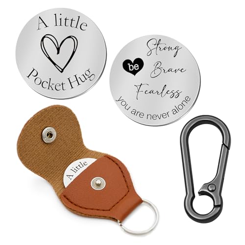 Pocket Hug Token Double Sided Engraved Inspirational Gift Leather Keychain Keepsake for MenWomen - color: Be Strong