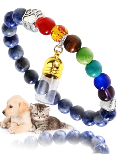 Pet Memorial Gift For Loss of Dogs Cat, Rainbow Bridge Glass Jar Bracelet, Cylinder Cat Dog Urn for Pet Ashes Cremation Keepsake Women And Men Who Dog Sympathy Commemorative Christmas Valentine's Day - color: Colored Beads468