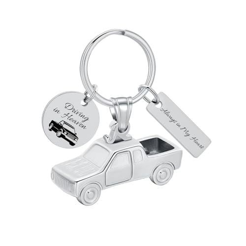 shajwo Pick Up Truck Urn Necklaces for Ashes for Men - color: Keychain-Silver