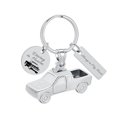 shajwo Pick Up Truck Urn Necklaces for Ashes for Men - color: Keychain-Silver