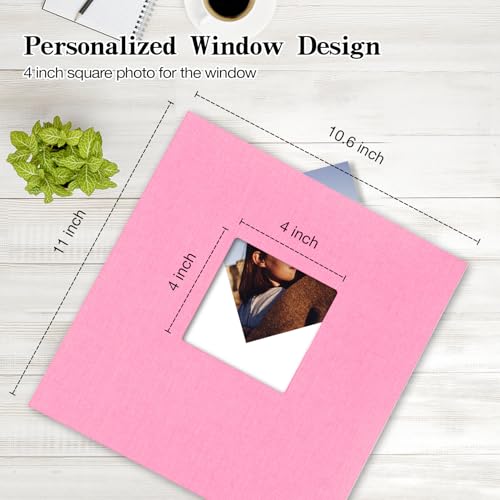 potricher Self Adhesive Photo Album 40 Pages, Linen cover, Pink | Photo Album Self Adhesive 4x6 5x7 8x10 Pictures, Linen Cover DIY Scrapbook Albums for Family, Wedding, Baby, Anniversary - color: Pink, size: 11x10.6 Inches 40 Pages