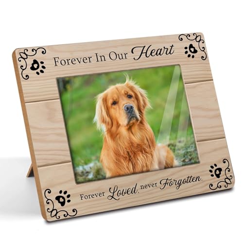 Pet Memorial Picture Frames for Dogs, Dog Memorial Wooden Photo Frame, Pet Loss Sympathy Gift for Dog Lovers-Forever in Our Hearts-Remembrance Keepsake Decor, Fits 4x6 Inch Photo - color: Brown 3