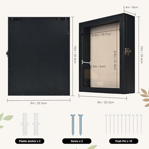 8×10 Shadow Box Frame, Linen Back, Glass Door, Hinge Display Case - color: Rustic Black, size: 8×10