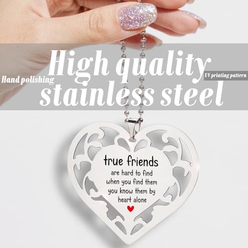 True Friends Heart Ornaments, Best Friend Gift with Meaningful Quote Stainless Steel Hanging Sign for Soul Sister, BFF, Long Distance Friend Thoughtful Birthday or Farewell Keepsake S2X44 - style: True Friends