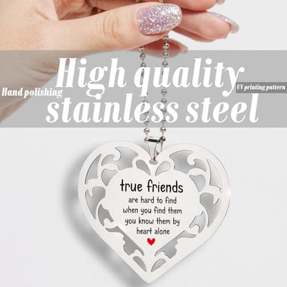 True Friends Heart Ornaments, Best Friend Gift with Meaningful Quote Stainless Steel Hanging Sign for Soul Sister, BFF, Long Distance Friend Thoughtful Birthday or Farewell Keepsake S2X44 - style: True Friends