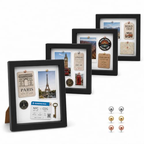 4 Pack Shadow Box Frame Display Cases, 8"x 8" Wood Deep Black Handicrafts Shadowbox Picture Frame for Flowers Jersey Baby Wedding Dress (Black) - color: Black, size: 8X8