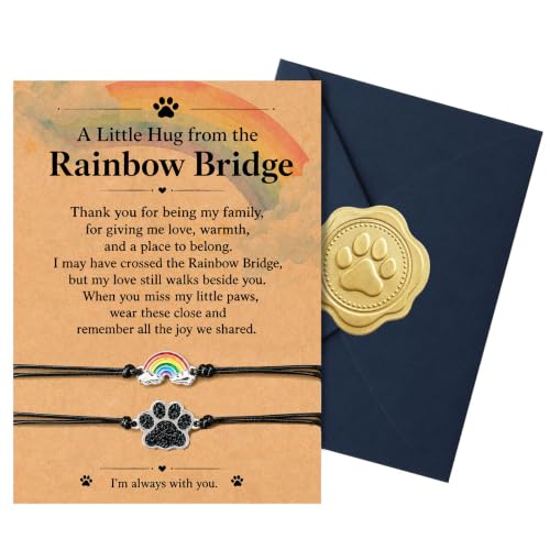 Pet Memorial Bracelet Set, Rainbow Bridge Pet Loss Sympathy Gift, Paw Print Bracelets, Dog Memorial Gifts for Loss of Dog or Cat, Keepsake for Pet Owners