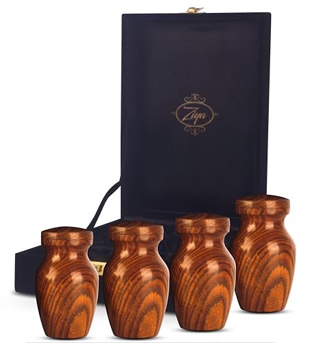 ZIYA Wooden Small Keepsake Cremation Urn for Human Ashes with Black Velvet Case - Set of 4 Pcs Memorials Mini Sharing Personal Funeral Urn for Pet or Human Ashes Token - color: Set of 4