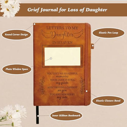 Daughter Grieving Gift, Sympathy Condolence Remembrance Memorial Gifts | Letters To My Daughter In Heaven Faux Leather Journal Window Cover 200 Pages A5 Lined for Family Friend Who Loss of Daughter - style: Daughter