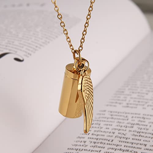 STWTR Stainless Steel Cylindrical Souvenir Capsule Pill Pendant Necklace, Cremated Ashes Pill Container Necklace - color: Gold-A