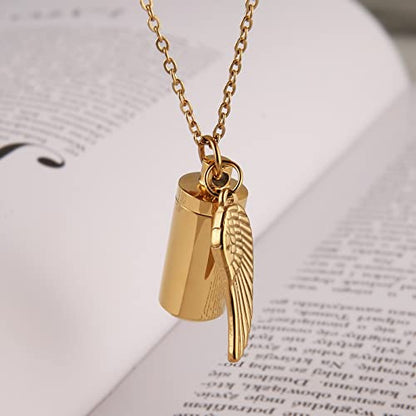 STWTR Stainless Steel Cylindrical Souvenir Capsule Pill Pendant Necklace, Cremated Ashes Pill Container Necklace - color: Gold-A