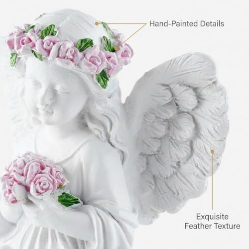 Guardian Angel Statue Angels Figurines with Pink Roses | Resin Cherub Statue, Outdoor Statues For Garden, Sympathy Guardian Angel Gift, Angel Gifts For Women, Yard Statues - color: Roses