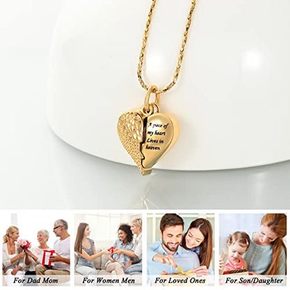 Imrsanl Heart Cremation Urn Necklace Pendant for Human Ashes - A Piece of My Heart Lives in Heaven Memorial Keepsakes Cremation Jewelry - color: Locket-Gold