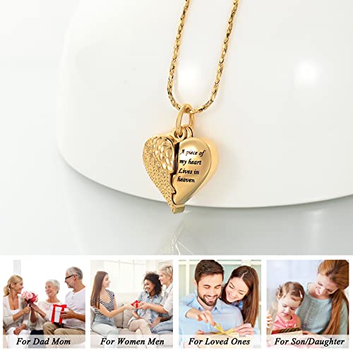 Imrsanl Heart Cremation Urn Necklace Pendant for Human Ashes - A Piece of My Heart Lives in Heaven Memorial Keepsakes Cremation Jewelry - color: Locket-Gold