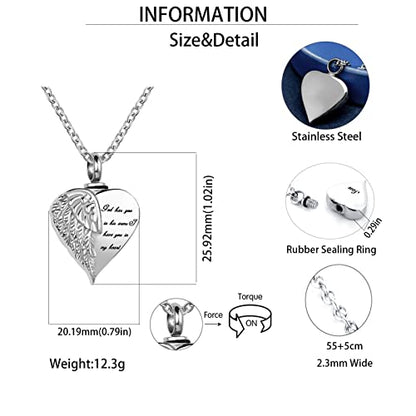 Angel Wing Heart Cremation Urn Necklace for Human Ashes Keepsake Memroial Jewelry God Has You in His Arms I Have you in My Heart - style: Silver-Grandpa