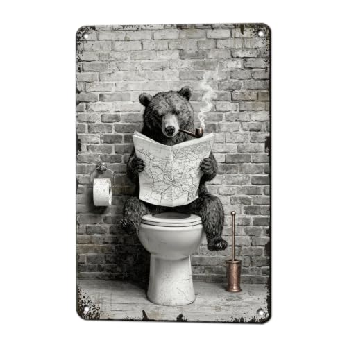 Funny Bear Metal Tin Sign Black and White Bathroom Vintage Bathroom Signs Restroom Wall Decor 12x8 Inch - color: Bear Wall Decor, size: 12x8 Inch(20x30CM)