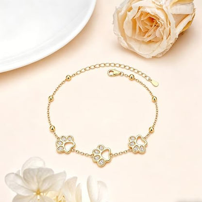 DAOCHONG Pet Paw Print Bracelet for Women Pet Memorial Jewelry | Sterling Silver Dog Cat Paw Bracelet | Pet Loss Sympathy Gift | Birthday Xmas Present for Pet Lover Mom Wife - style: Gold-Paw Print bracelet