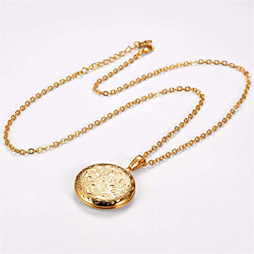 YOUFENG Locket Necklace that Holds Pictures Flower Lockets Pendant Necklaces Birthday Gifts Jewelry - color: GoldRound