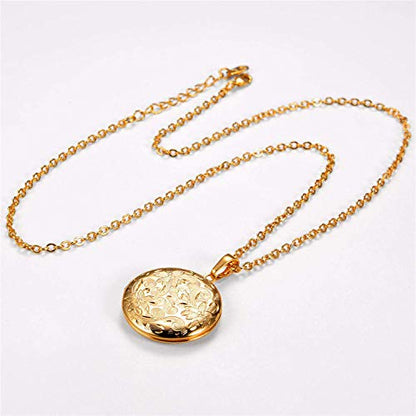 YOUFENG Locket Necklace that Holds Pictures Flower Lockets Pendant Necklaces Birthday Gifts Jewelry - color: GoldRound